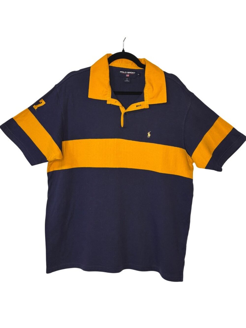 vintage 1990s Polo Sport Ralph Lauren 67 Rugby Shirt XL Navy Yellow 100% Cotton